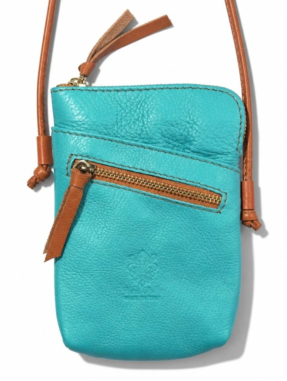 Vera Pelle Turquoise Genuine Leather Crossbody Pouch Made In Italy - Picture 2 of 7